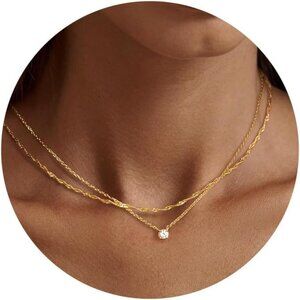 Women's Dainty 14k Gold Plated/Silver Cubic Zirconia Necklaces Jewelry